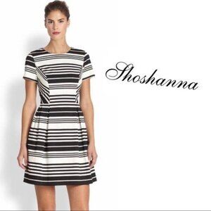 Shoshanna Striped Dress 4 Porter Road Ponte Mini Black White Short Sleeve Small